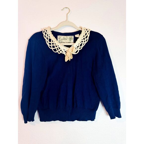 Anthropologie Field & Flower Blooming Lattice Button Up Cotton Cashmere Cardigan - Picture 1 of 5